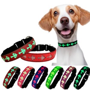 Glow in the dark dog collar , USB-C RECHARGING ,15 MODES LIGHTING RED